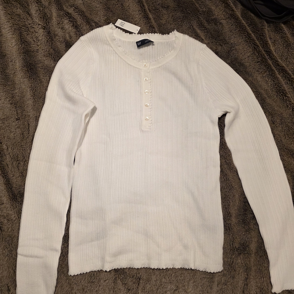 White Long Sleeve Ribbed Top